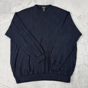 Vintage Tosani Made in Canada Textured Knit Sweater Navy White XXL Coogi Style